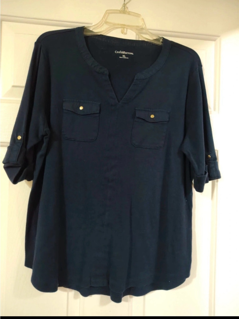 croft & barrow Navy Button-Accent Casual Pullover Shirt